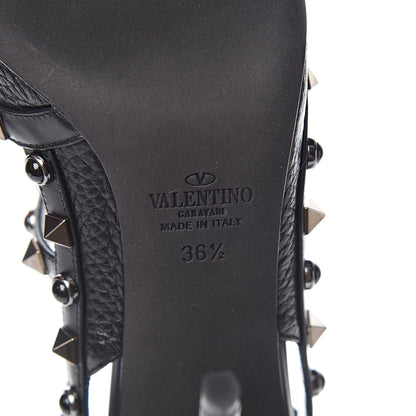 Valentino Garavani Pebbled Calfskin Onyx Rockstud Rolling Ankle Strap 100mm Pumps 36.5 Black 6 of 9