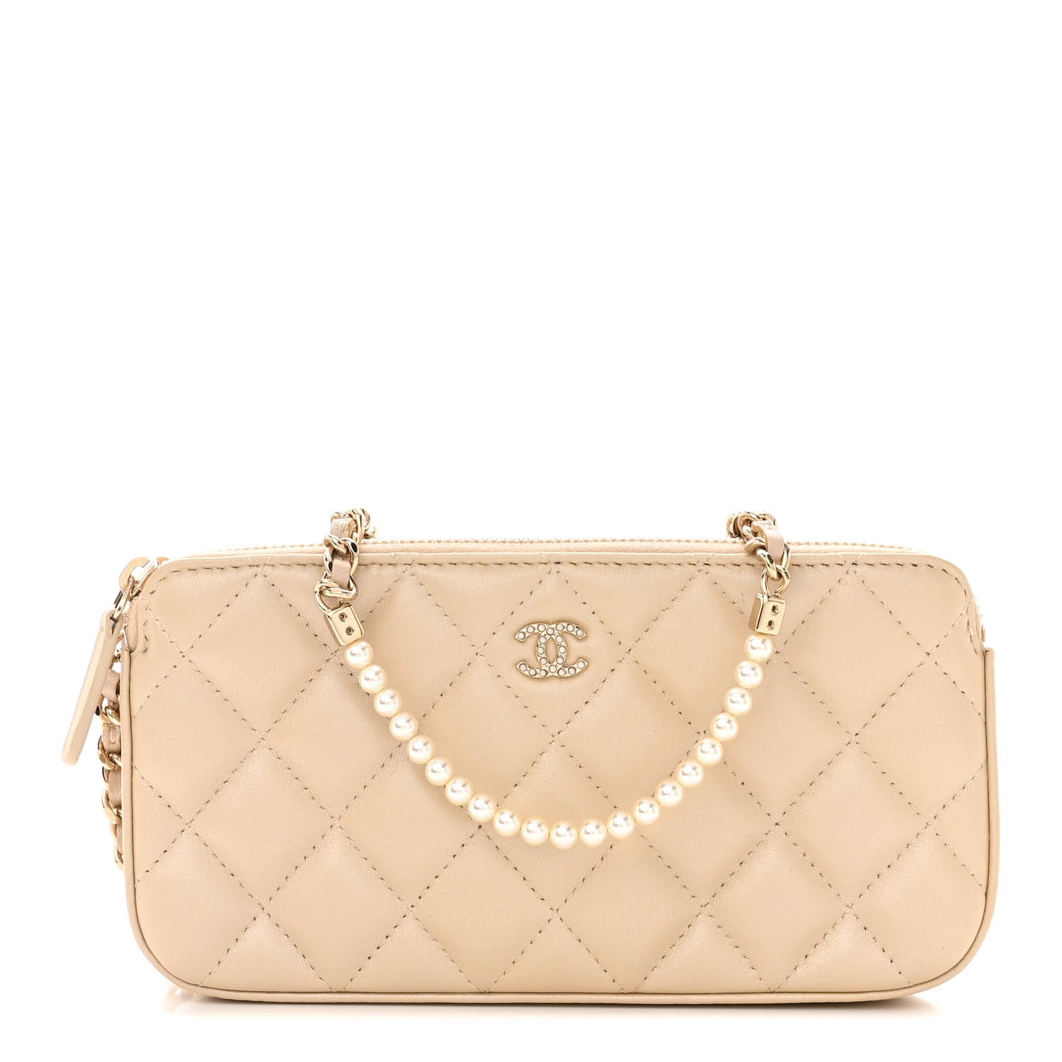 Chanel Iridescent Lambskin Quilted Pearl Clutch With Chain Beige 1 of 14