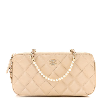Chanel Iridescent Lambskin Quilted Pearl Clutch With Chain Beige 1 of 14