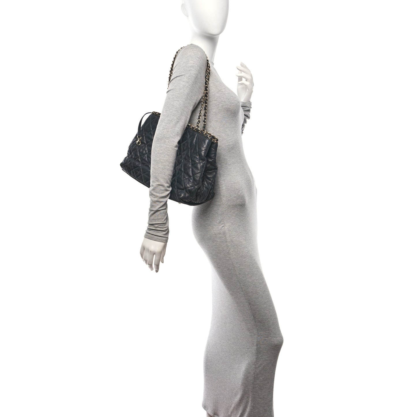 Calfskin Quilted Small Chain Me Tote Navy