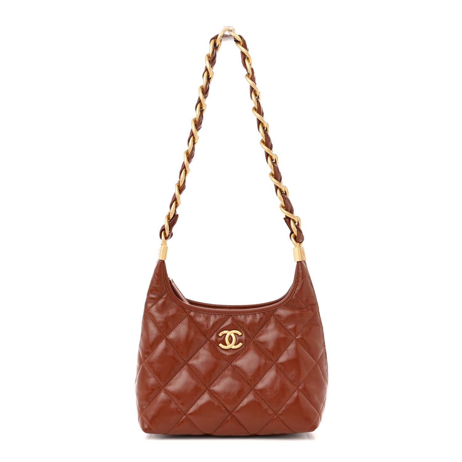 Chanel Shiny Crumpled Lambskin Quilted Small CC Funky Town Hobo Brown 1 of 12