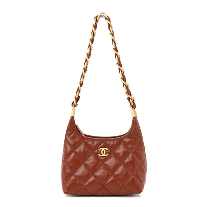 Chanel Shiny Crumpled Lambskin Quilted Small CC Funky Town Hobo Brown 1 of 12