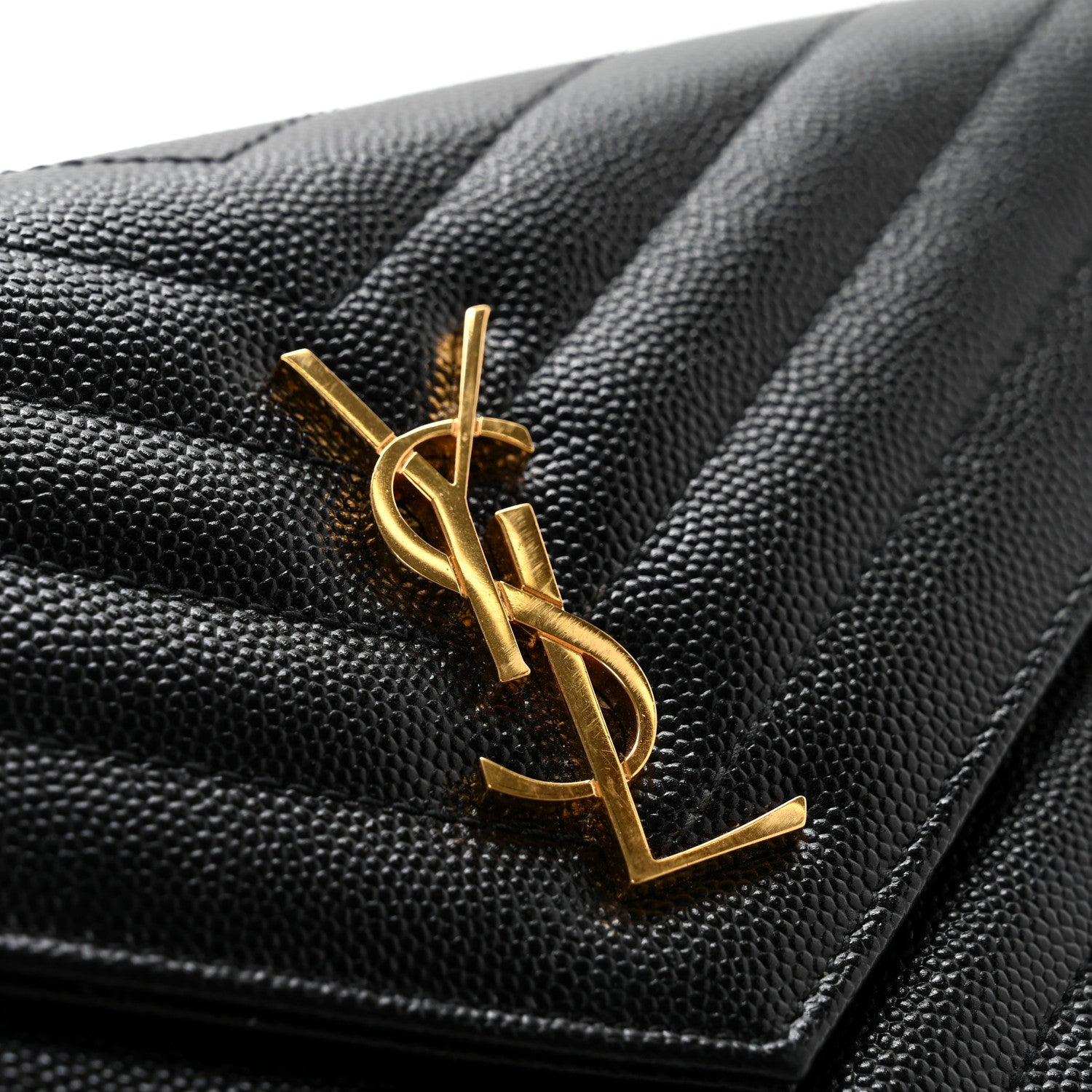Saint Laurent Grain De Poudre Matelasse Chevron Monogram Envelope Chain Wallet Black 10 of 12
