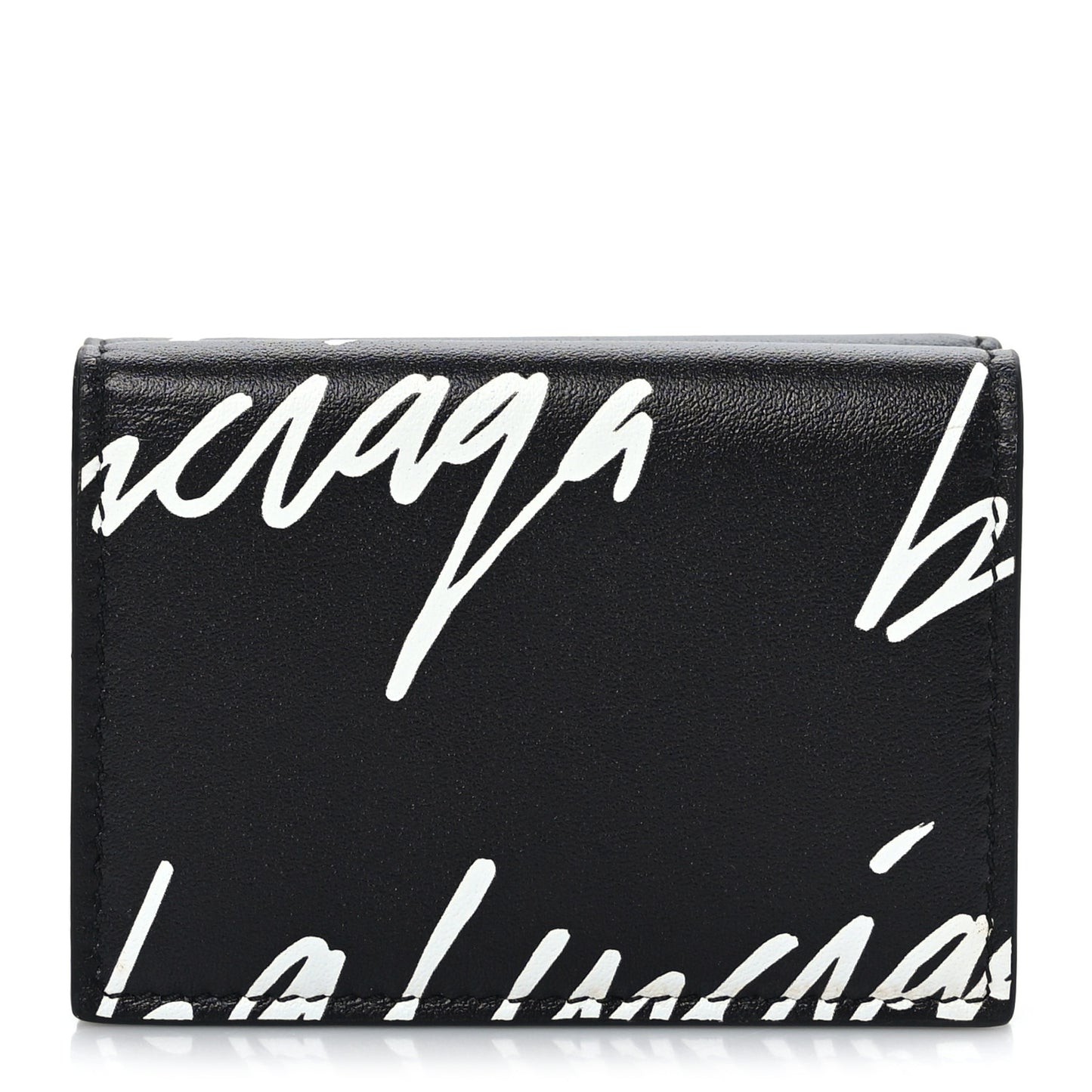 Calfskin Cash Scribble Logo Mini Wallet Black White