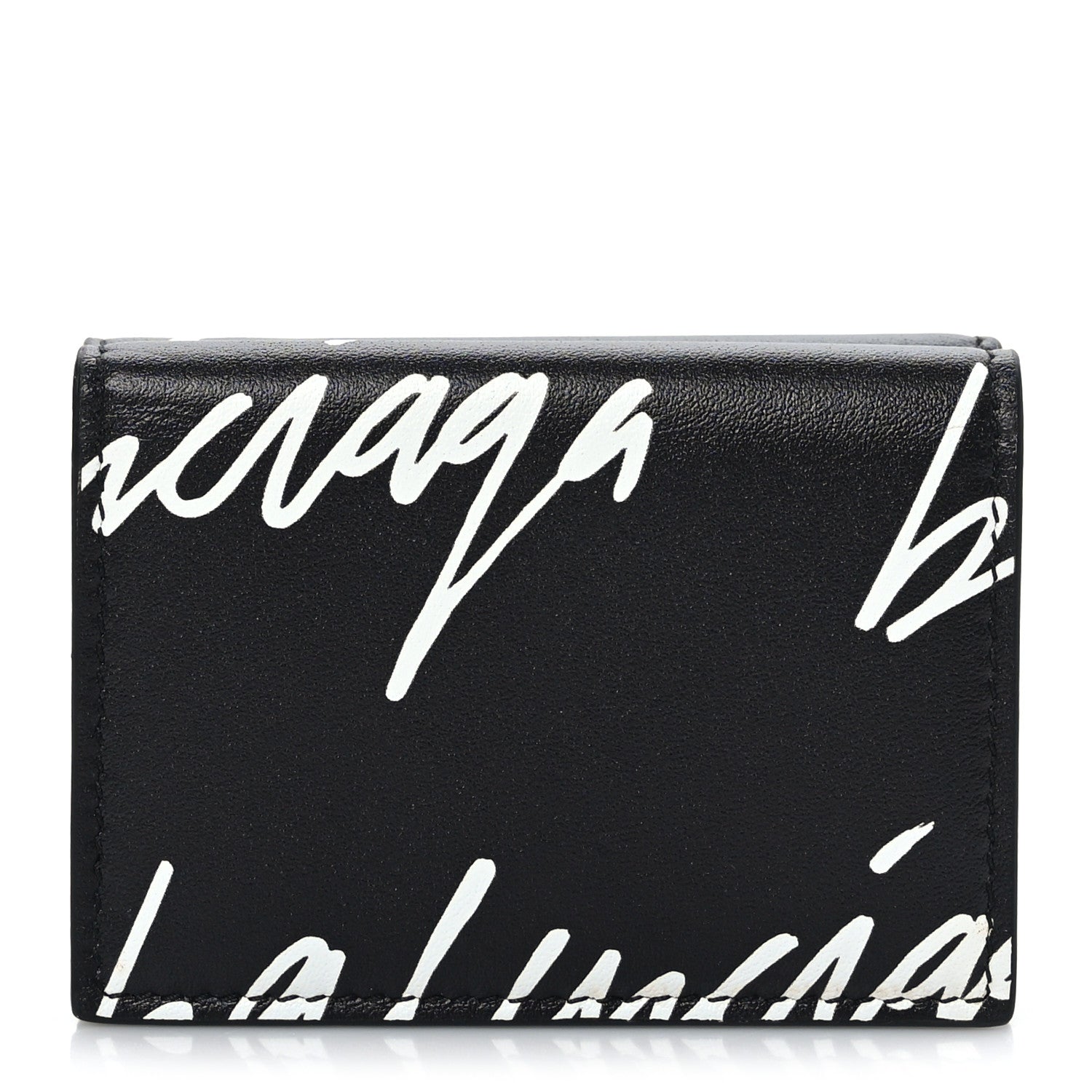 Balenciaga Calfskin Cash Scribble Logo Mini Wallet Black White 1 of 8