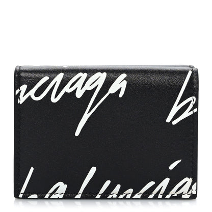 Balenciaga Calfskin Cash Scribble Logo Mini Wallet Black White 1 of 8