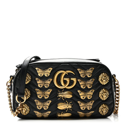 Gucci Calfskin Matelasse Animal Studs Small GG Marmont Chain Shoulder Bag Black 1 of 11