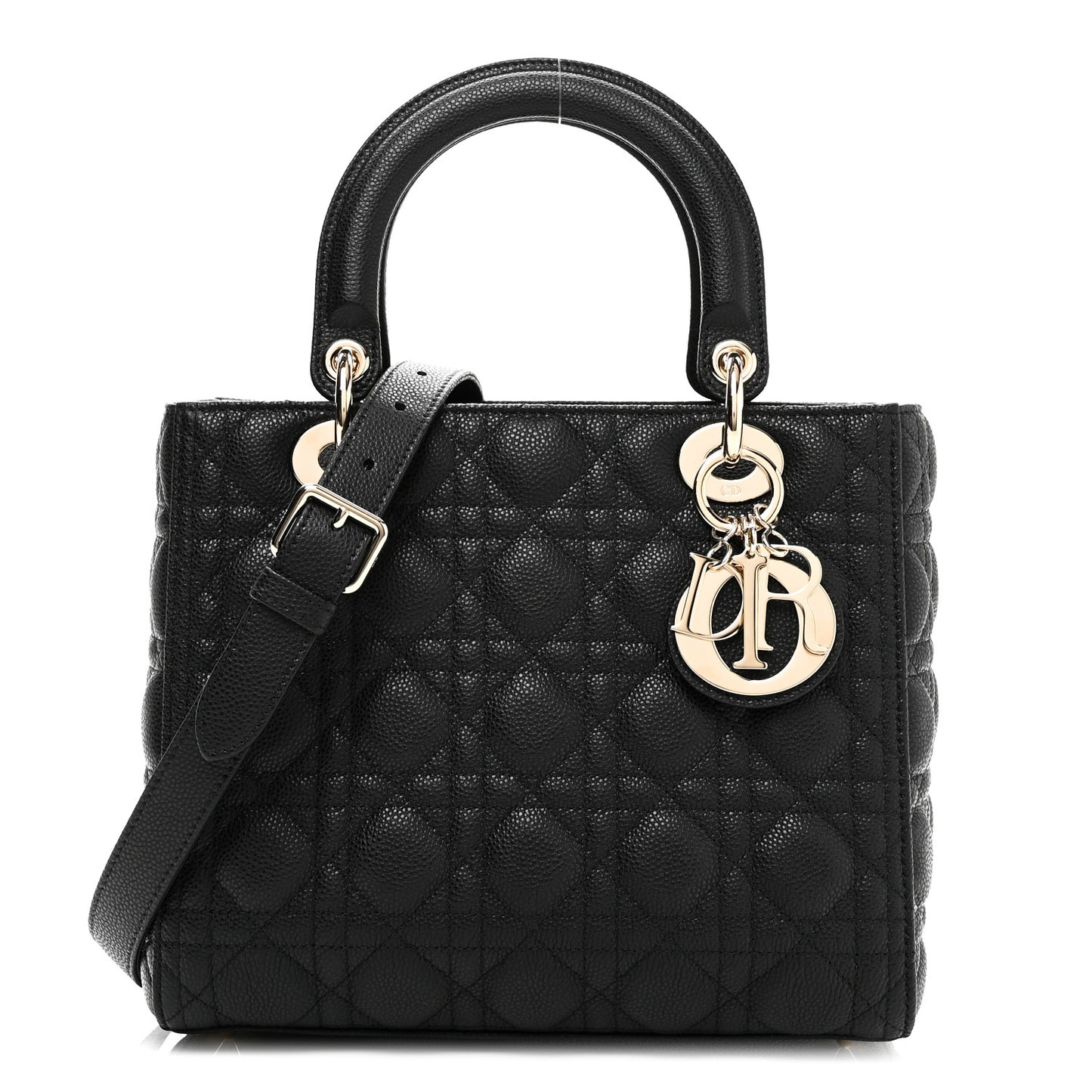 Grained Calfskin Cannage Medium Lady Dior Black