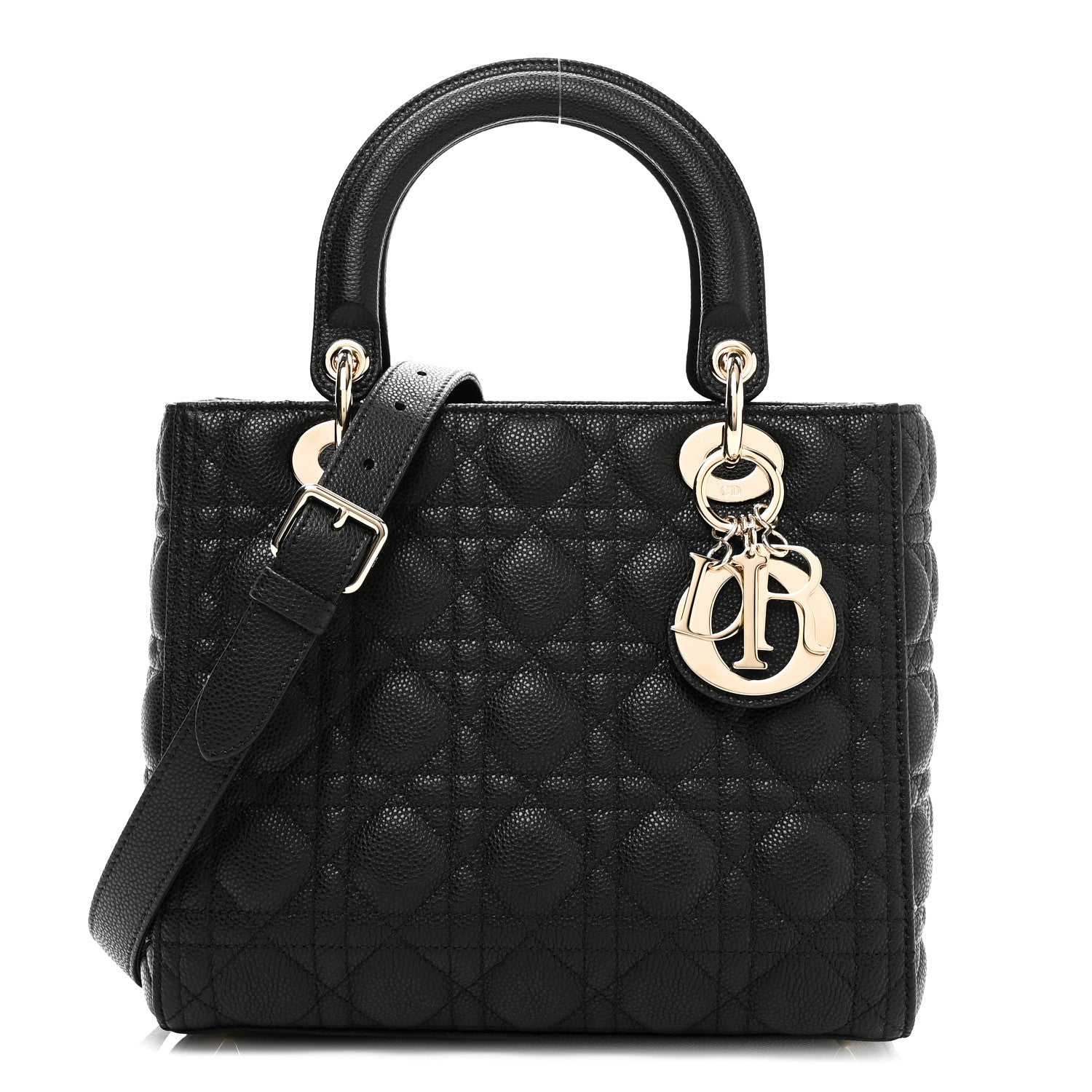 Christian Dior Grained Calfskin Cannage Medium Lady Dior Black 1 of 11