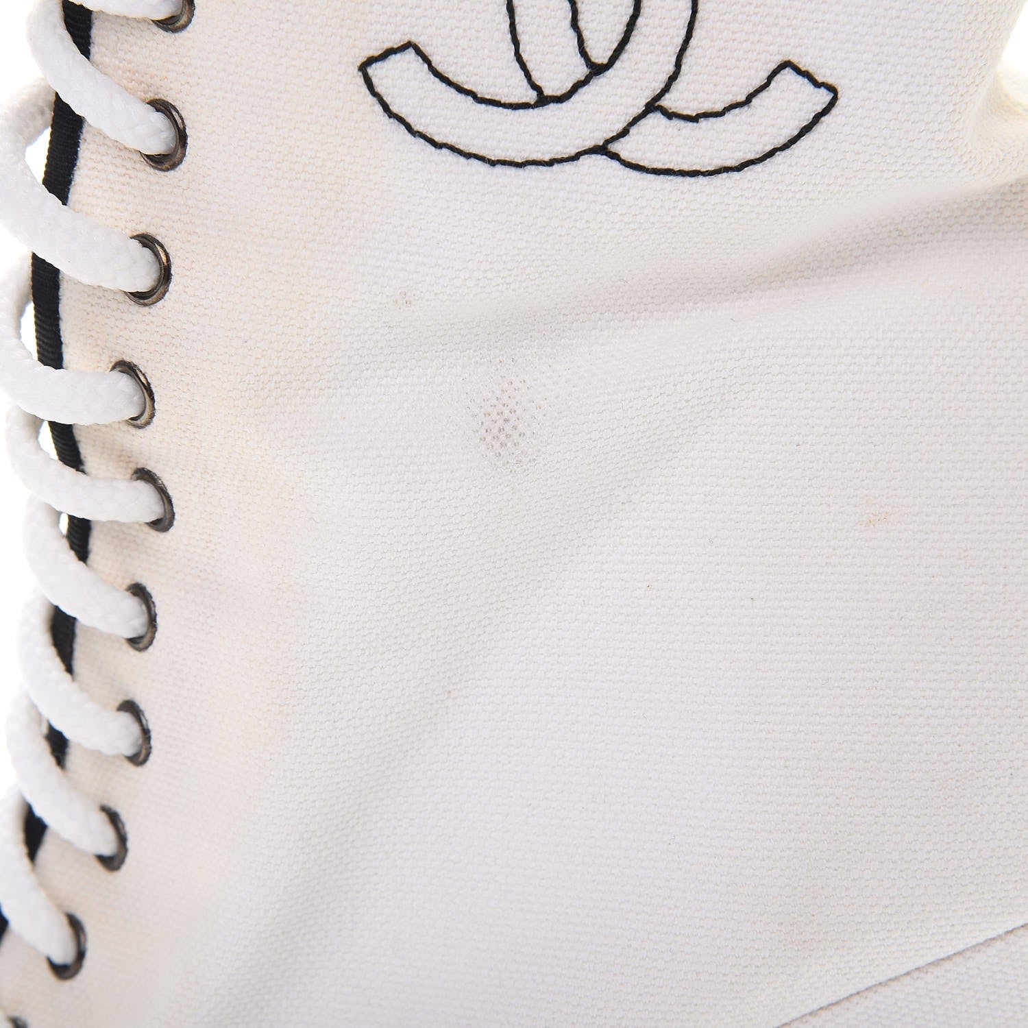 Chanel Canvas Lace Up Wedge Boots 37.5 White Black 14 of 18