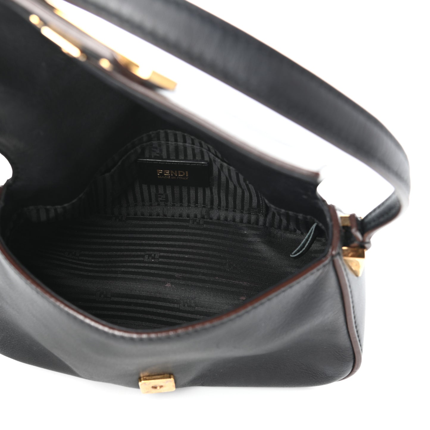 Vitello Flamingo Enamel Mini Mama Baguette Black