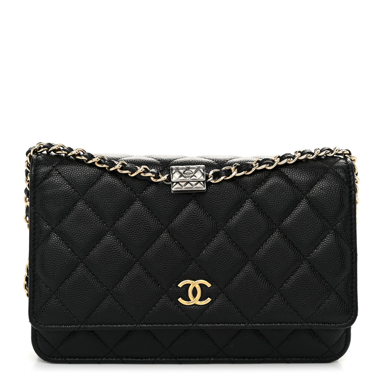 Caviar Quilted Wallet With Charms On Chain WOC Black