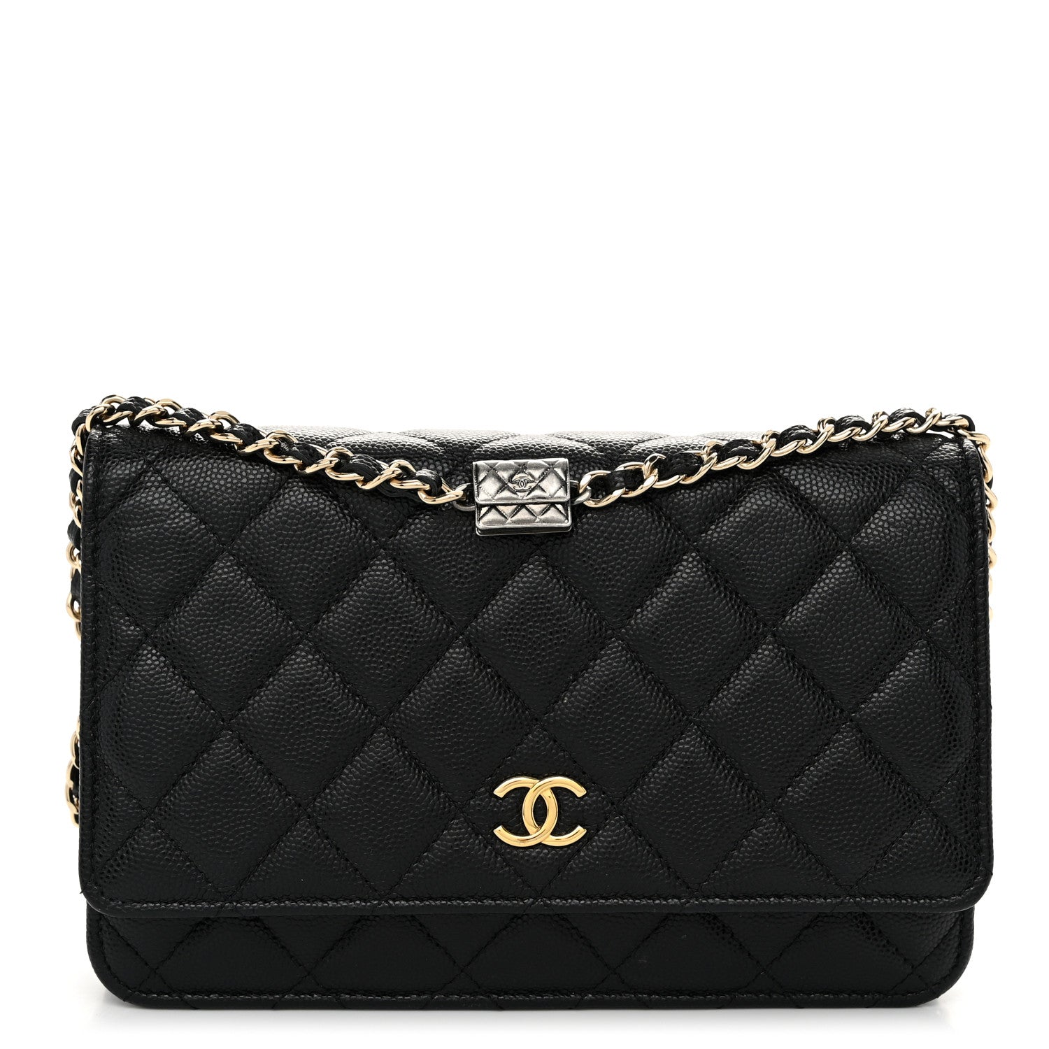 Chanel Caviar Quilted Wallet With Charms On Chain WOC Black 1 of 11