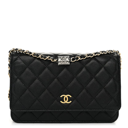 Chanel Caviar Quilted Wallet With Charms On Chain WOC Black 1 of 11