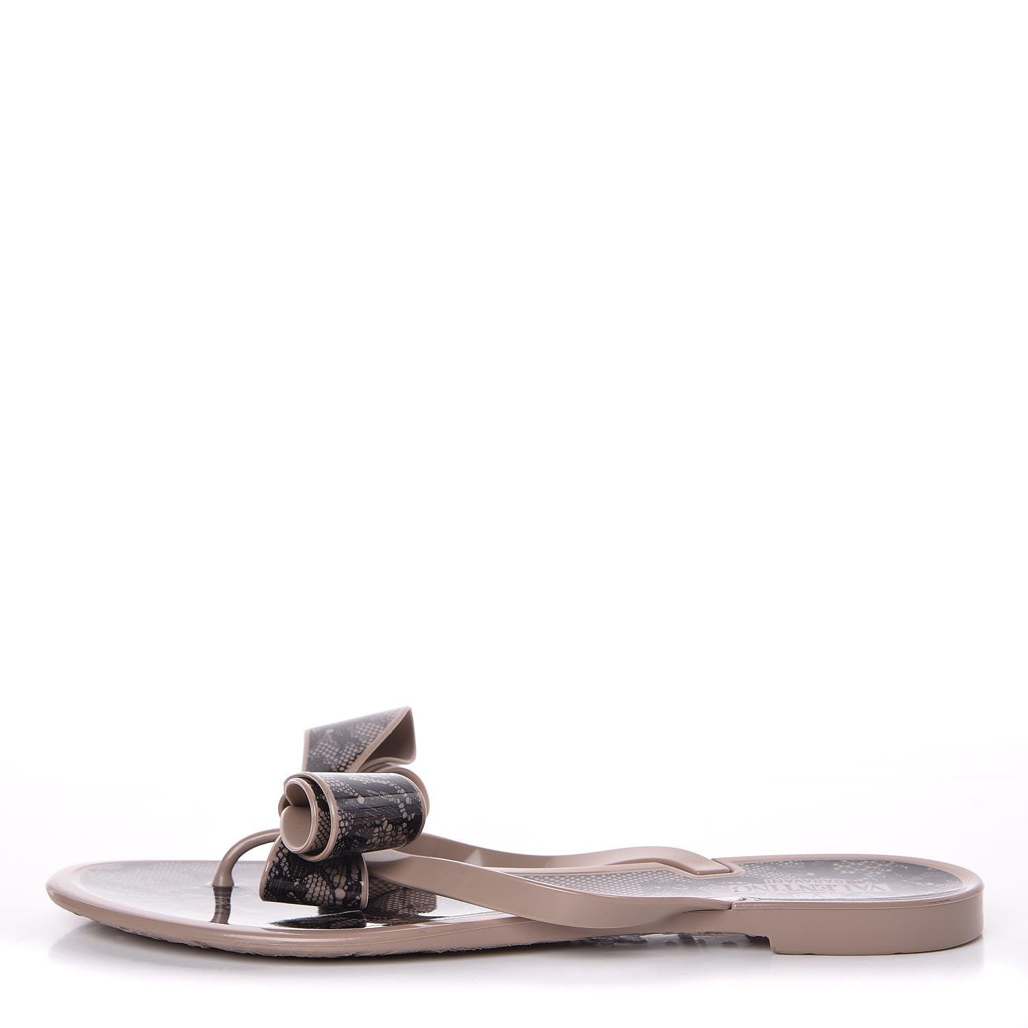 Valentino Garavani PVC Jelly Lace Print Bow Thong Sandals 40 Black Poudre 1 of 9