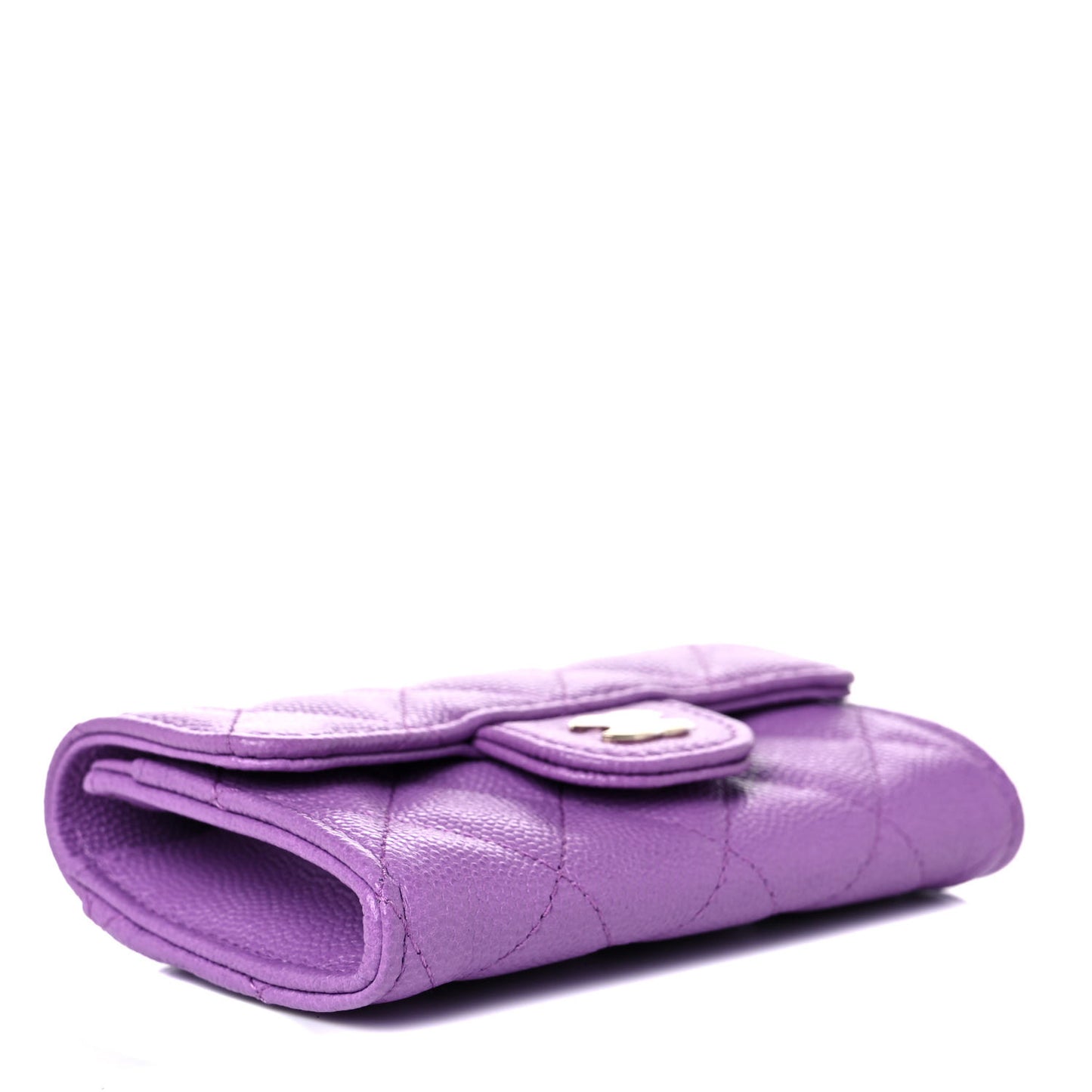 Caviar Quilted Flap Card Holder Wallet Purple