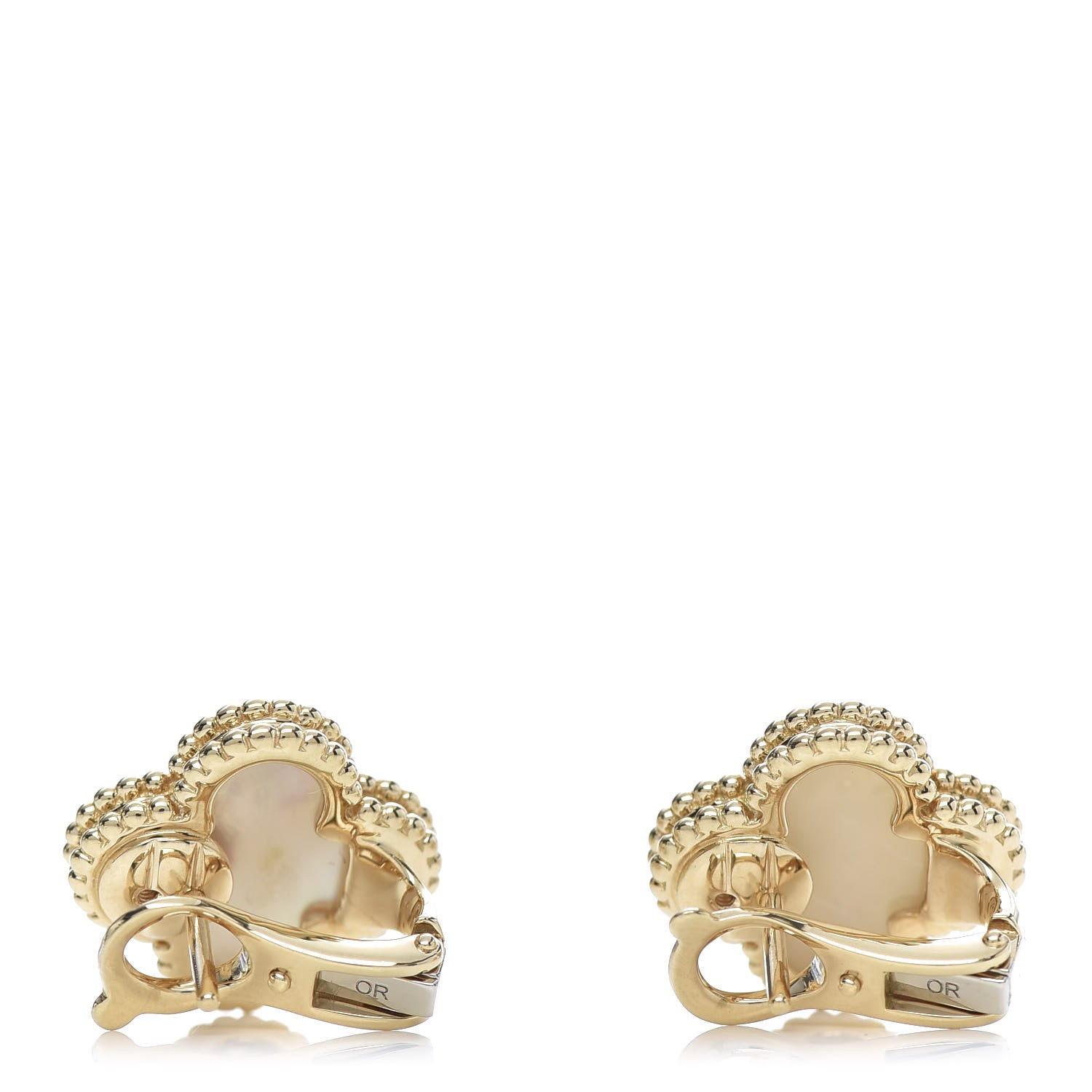 Van Cleef & Arpels 18K Yellow Gold Mother of Pearl Vintage Alhambra Earrings 3 of 6