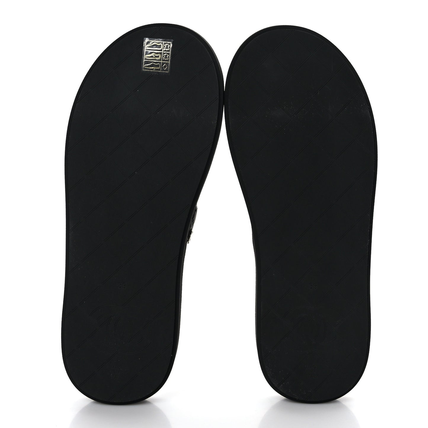 Lambskin Quilted Padded Charms Thong Sandals 39 Black