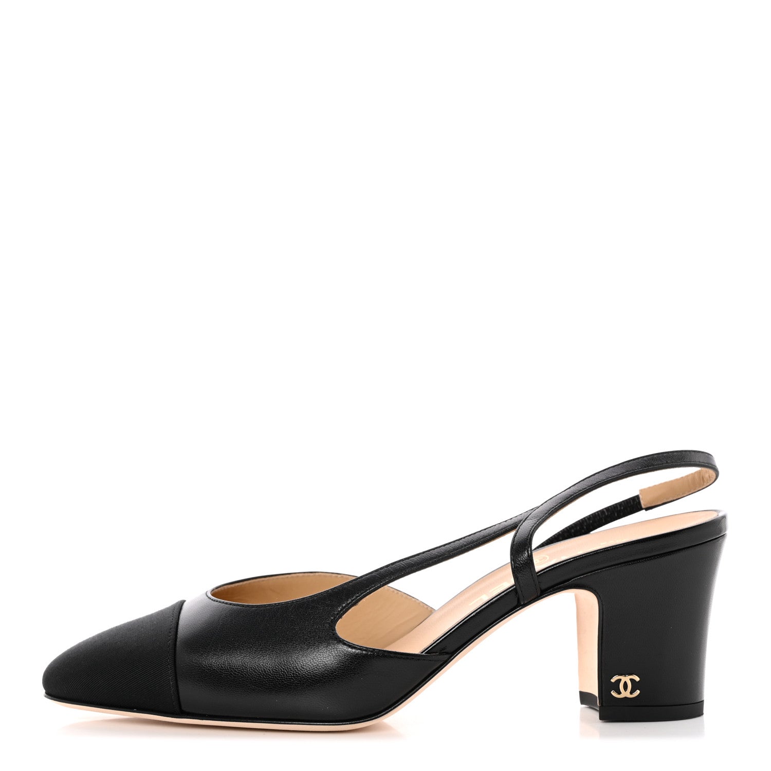 Chanel Goatskin Grosgrain Cap Toe CC Slingback Sandals 39 Black 1 of 13