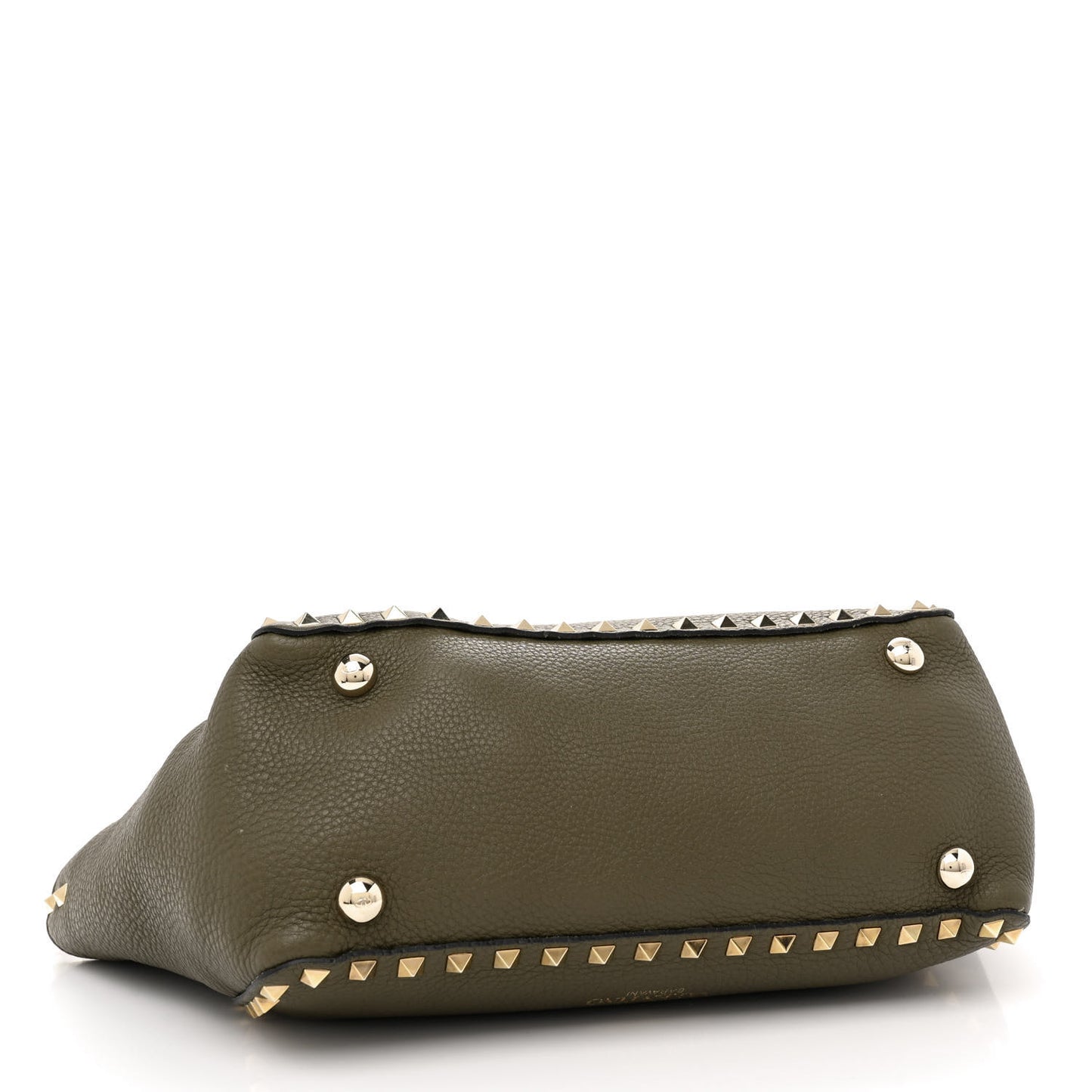 VALENTINO GARAVANI Pebbled Calfskin Small Rockstud Tote Army Green