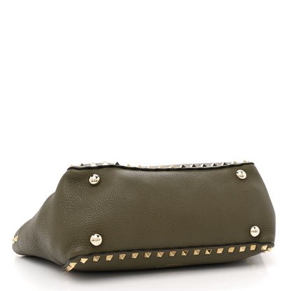 Valentino Garavani VALENTINO GARAVANI Pebbled Calfskin Small Rockstud Tote Army Green 4 of 10