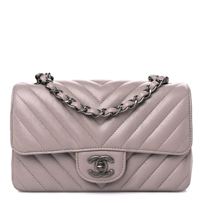 Chanel Iridescent Calfskin Chevron Quilted Mini Rectangular Flap Grey 1 of 9