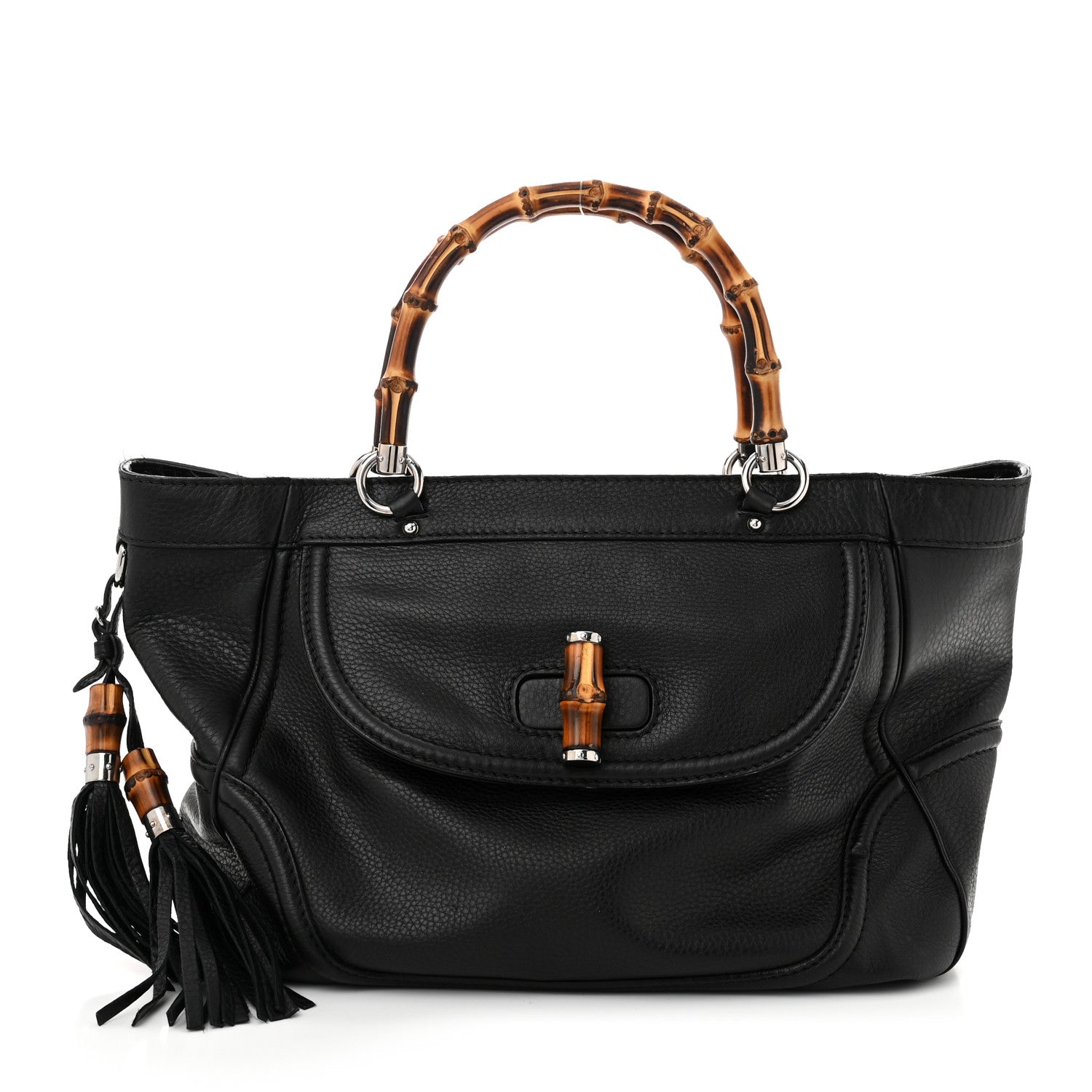 Gucci Calfskin New Bamboo Medium Tassel Tote Black 1 of 13