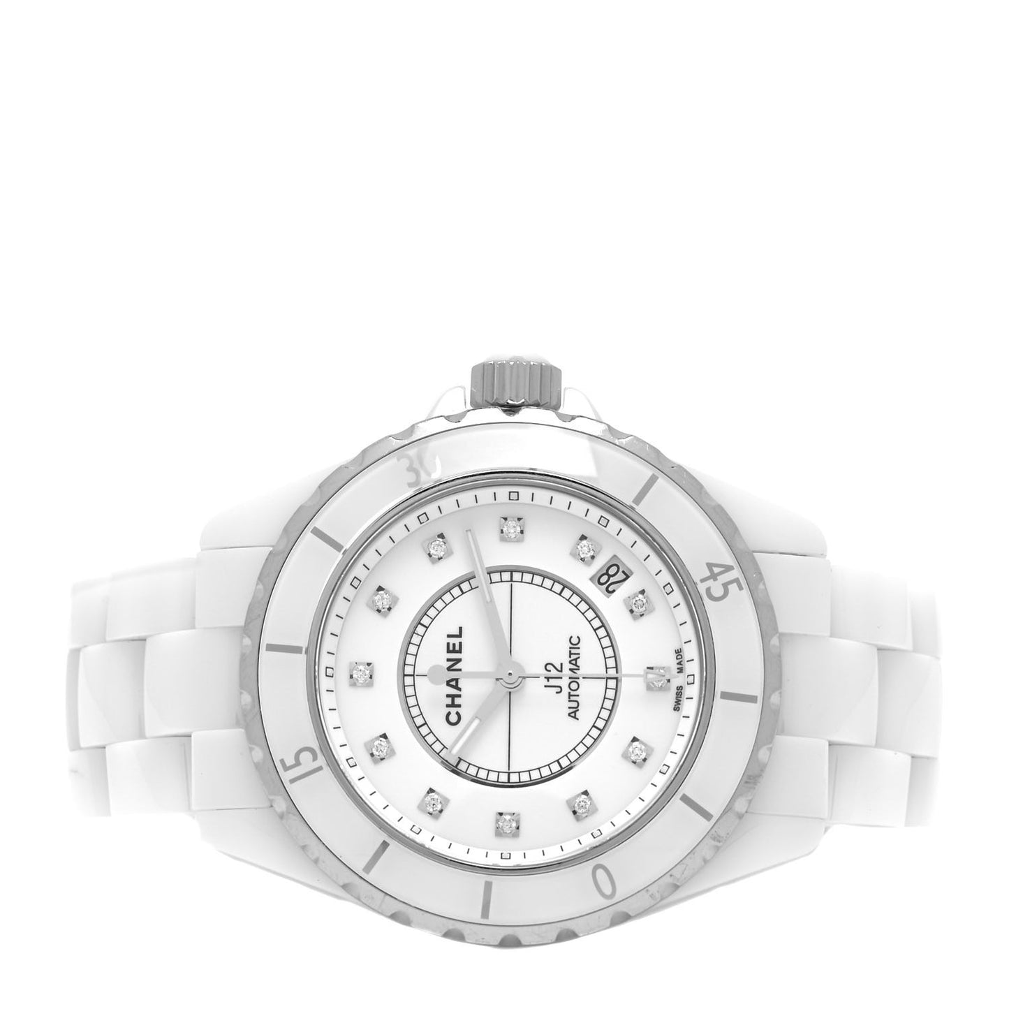 Stainless Steel Ceramic Diamond 38mm J12 Automatic Watch White