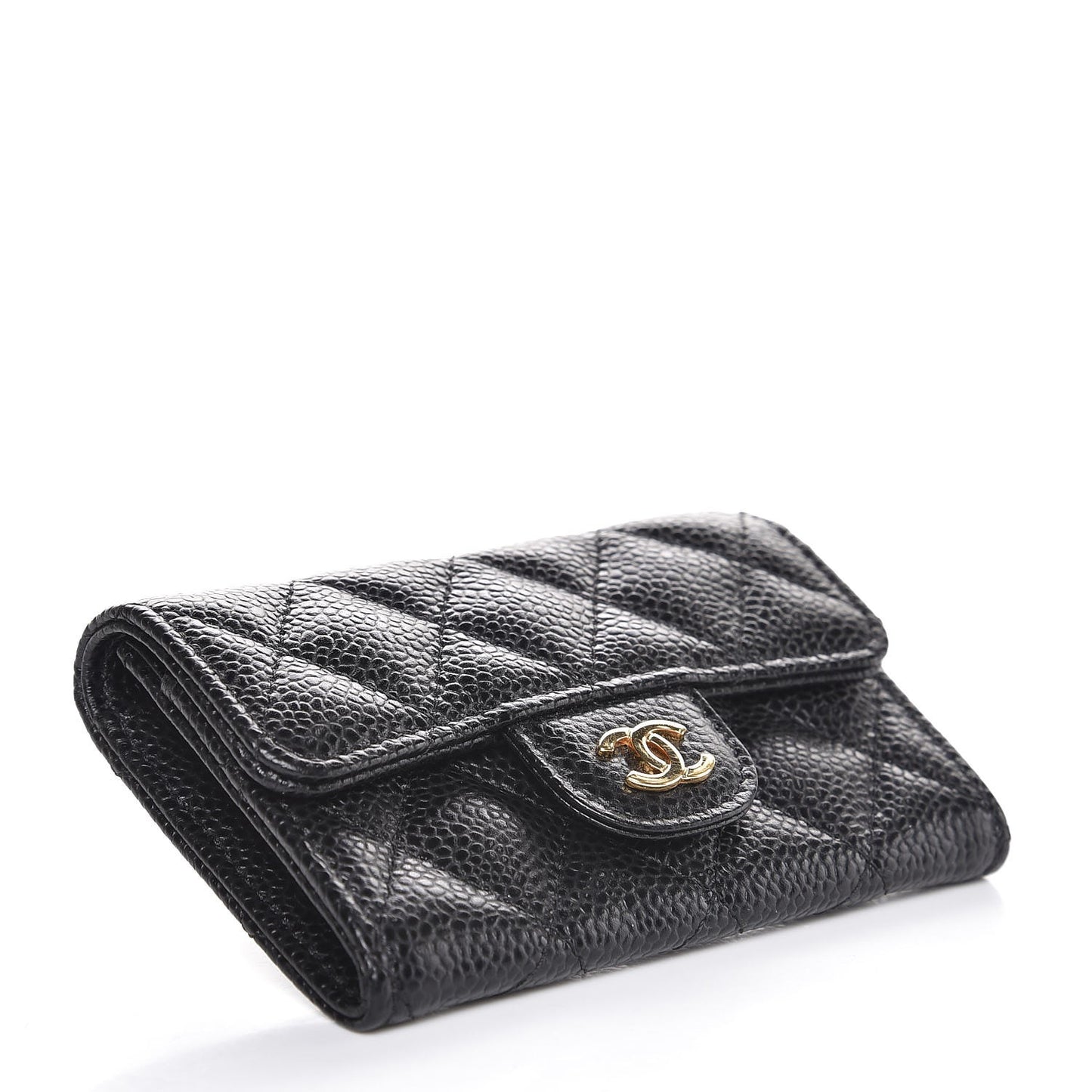 Caviar Quilted Flap Card Holder Black
