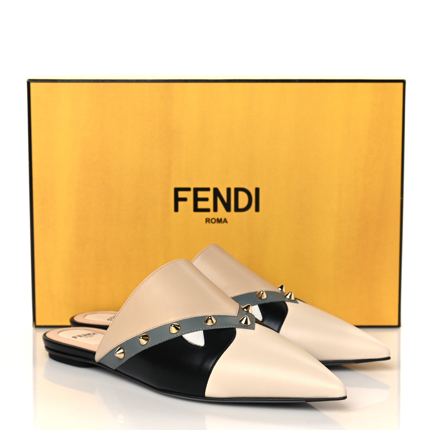 Fendi Vitello Sabot Monster Face Mules 37 Camelia 9 of 9