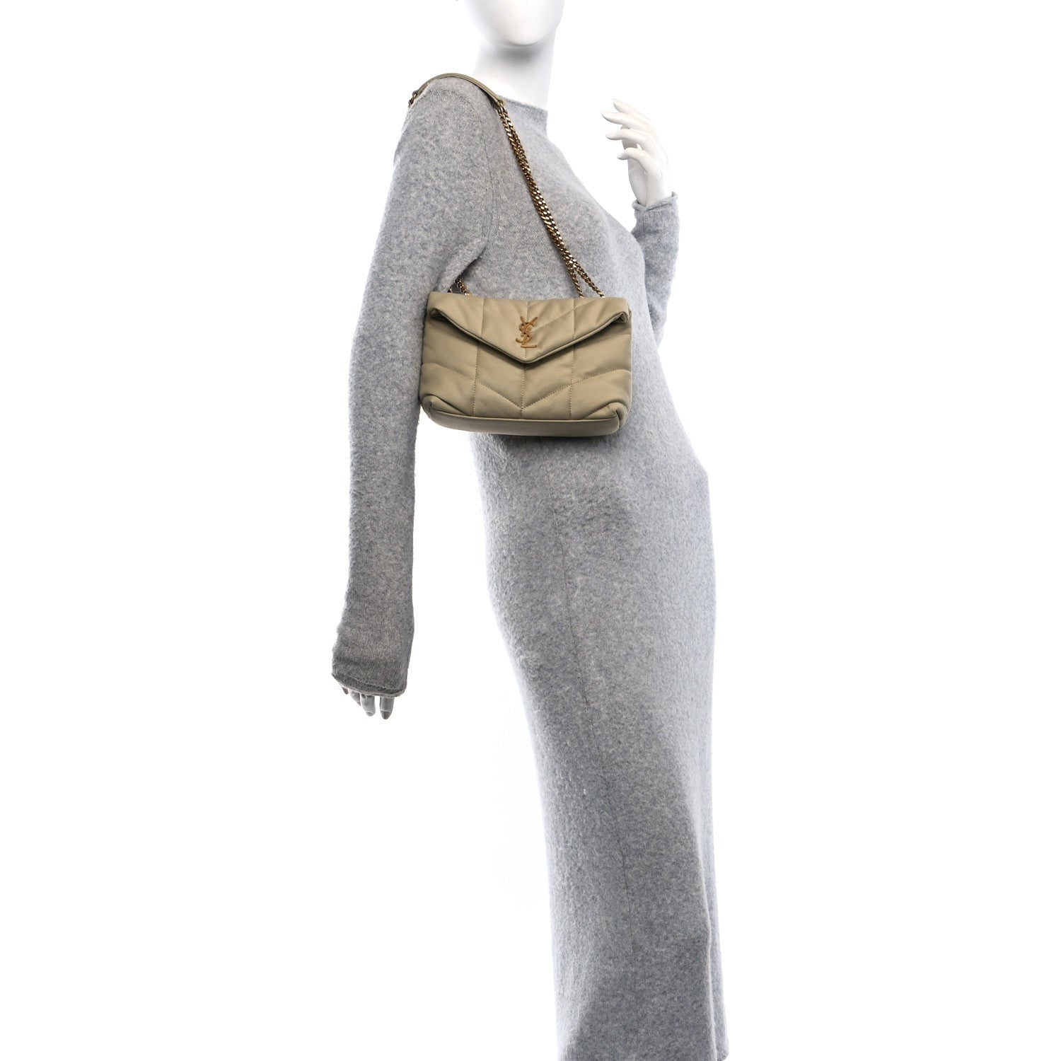 Saint Laurent Canvas Quilted Toy Loulou Puffer Monogram Chain Satchel Cool Beige 2 of 10