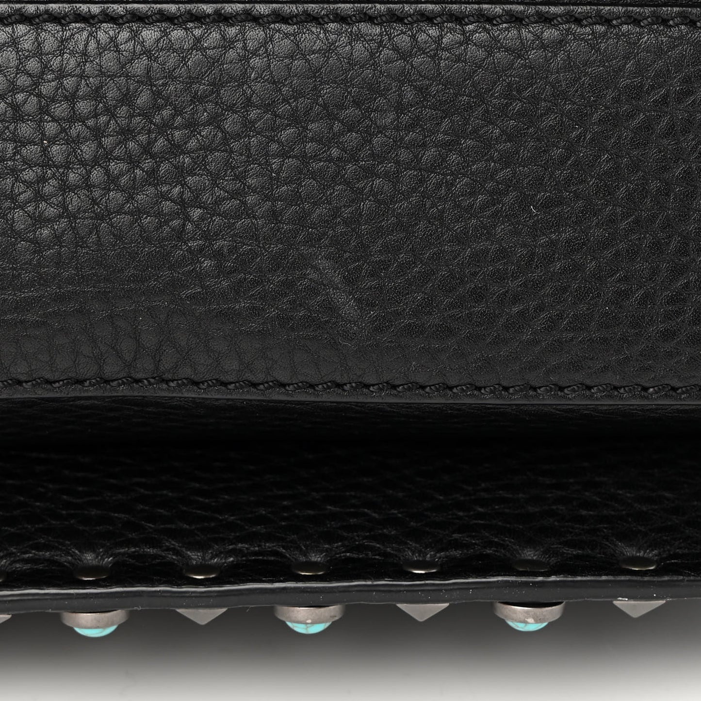 Calfskin Embroidered Medium Guitar Strap Rockstud Rolling Flap Saddle Bag Black