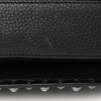 Valentino Garavani Calfskin Embroidered Medium Guitar Strap Rockstud Rolling Flap Saddle Bag Black 16 of 16
