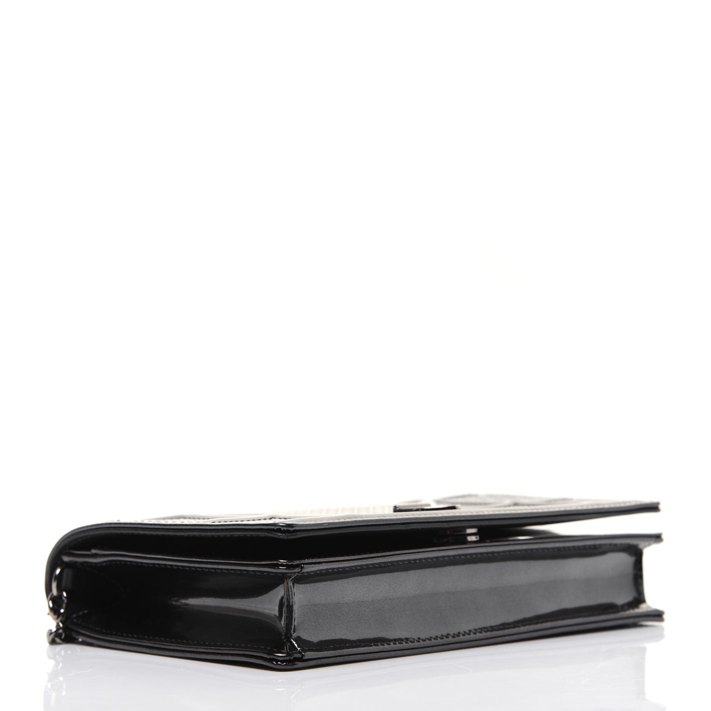 Metallic Patent Micro-Cannage Diorama Wallet on Chain Pouch Onyx Black