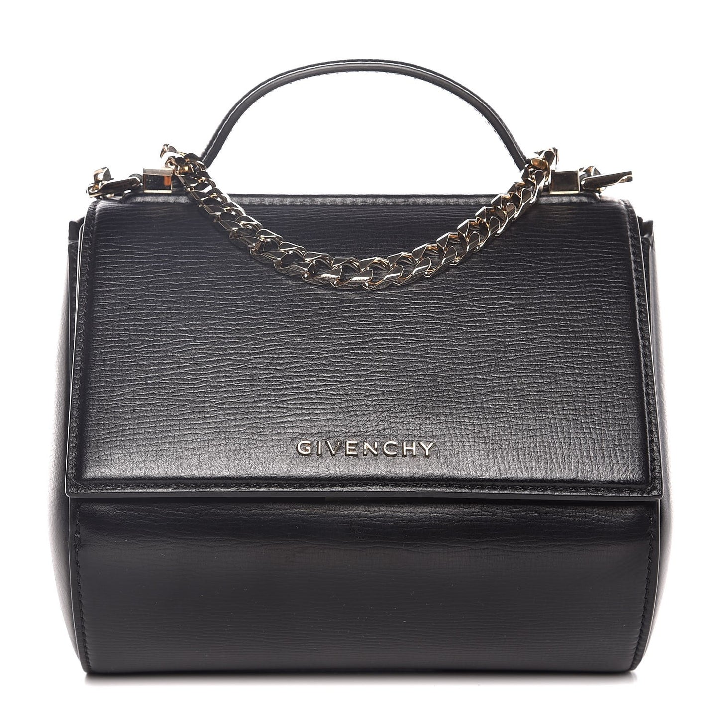 Textured Calfskin Mini Pandora Box Chain Crossbody Bag Black