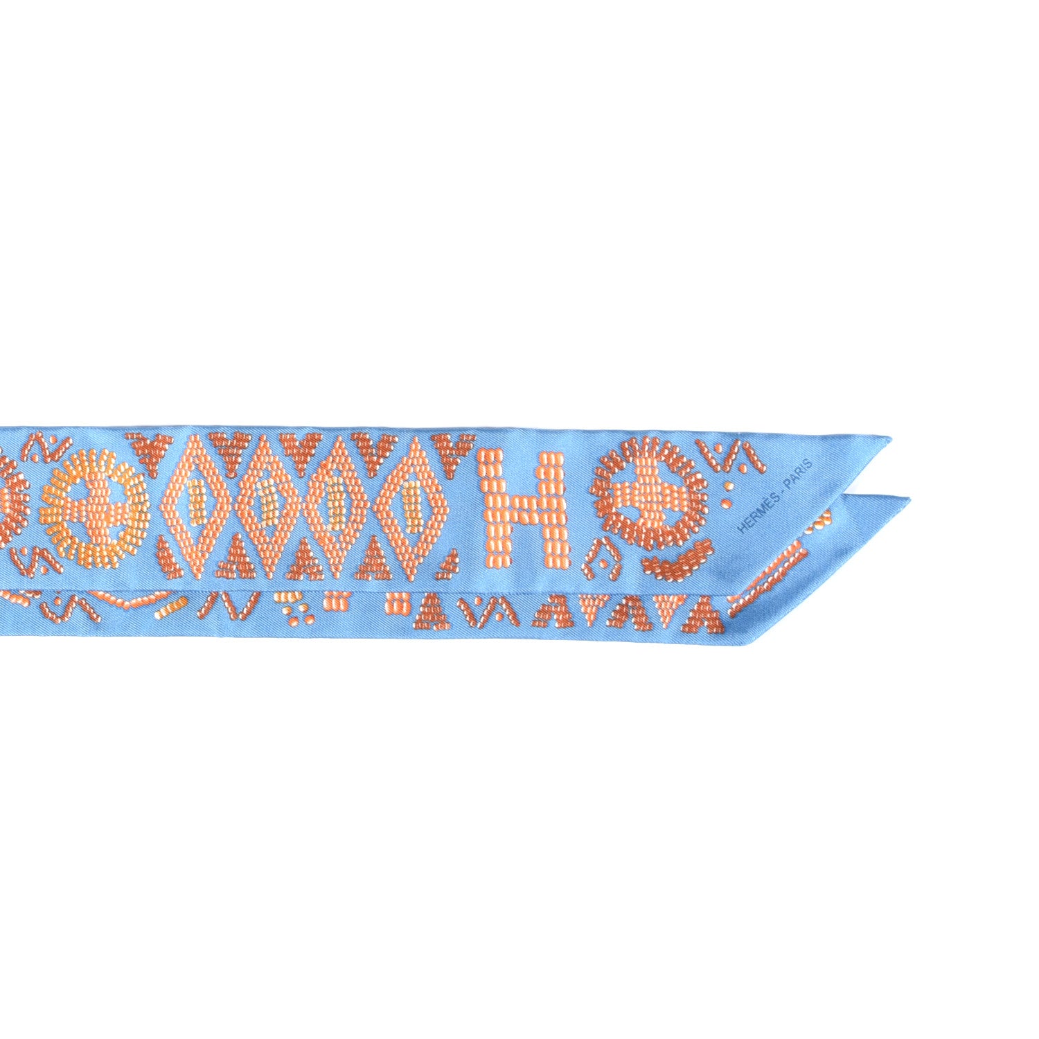 Hermes Silk Kelly En Perles Twilly Bleu Azur Orange 3 of 4