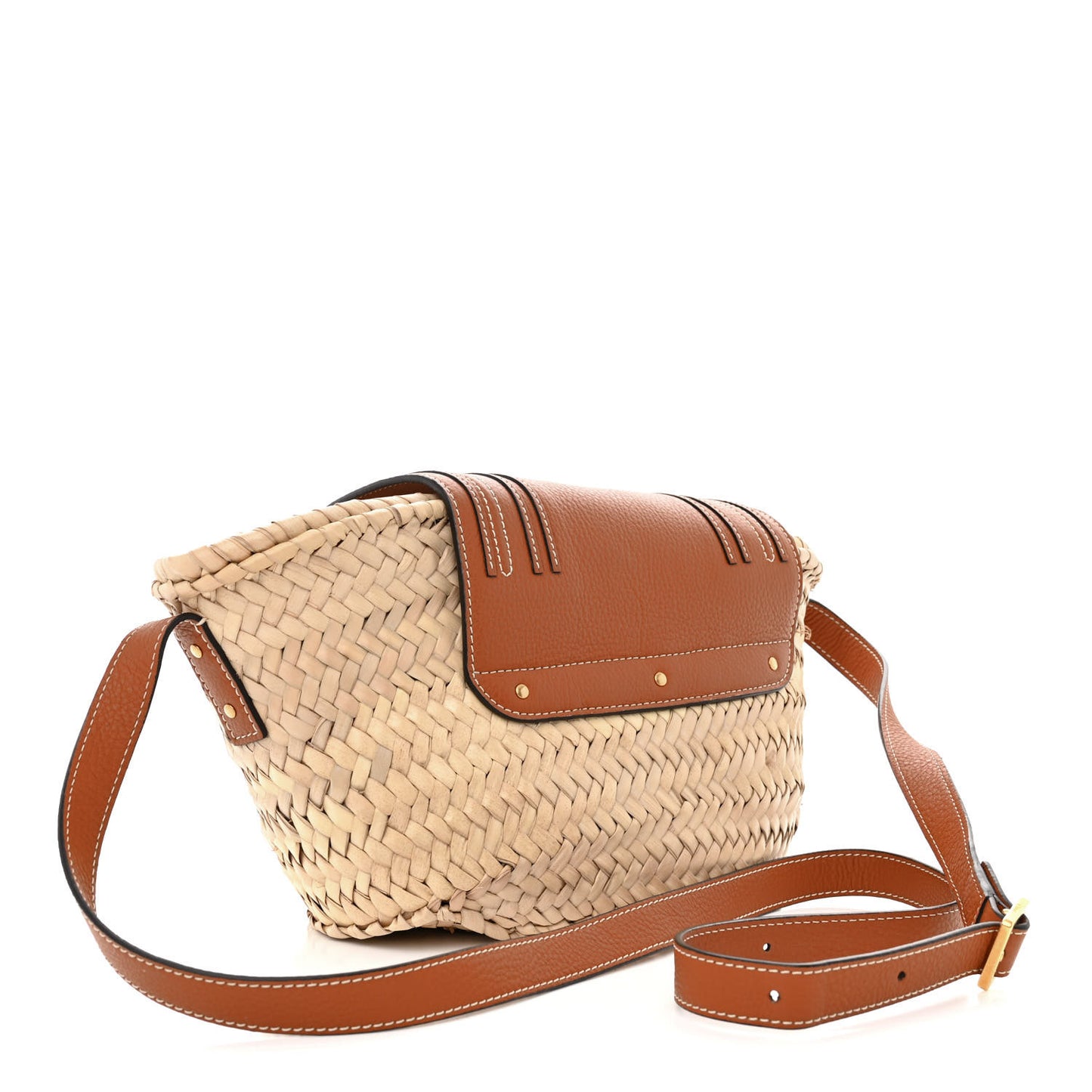 Raffia Calfskin Marcie Basket Tan