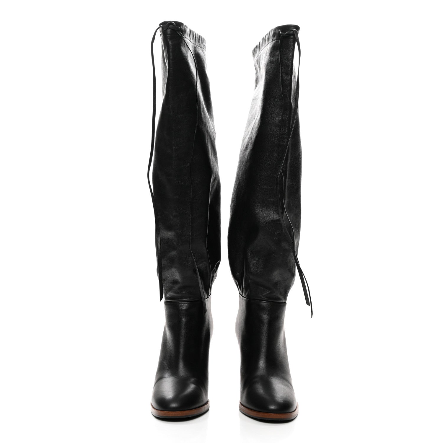 Gucci Deauville Calfskin Cinched Knee High Boots 38 Black 2 of 8