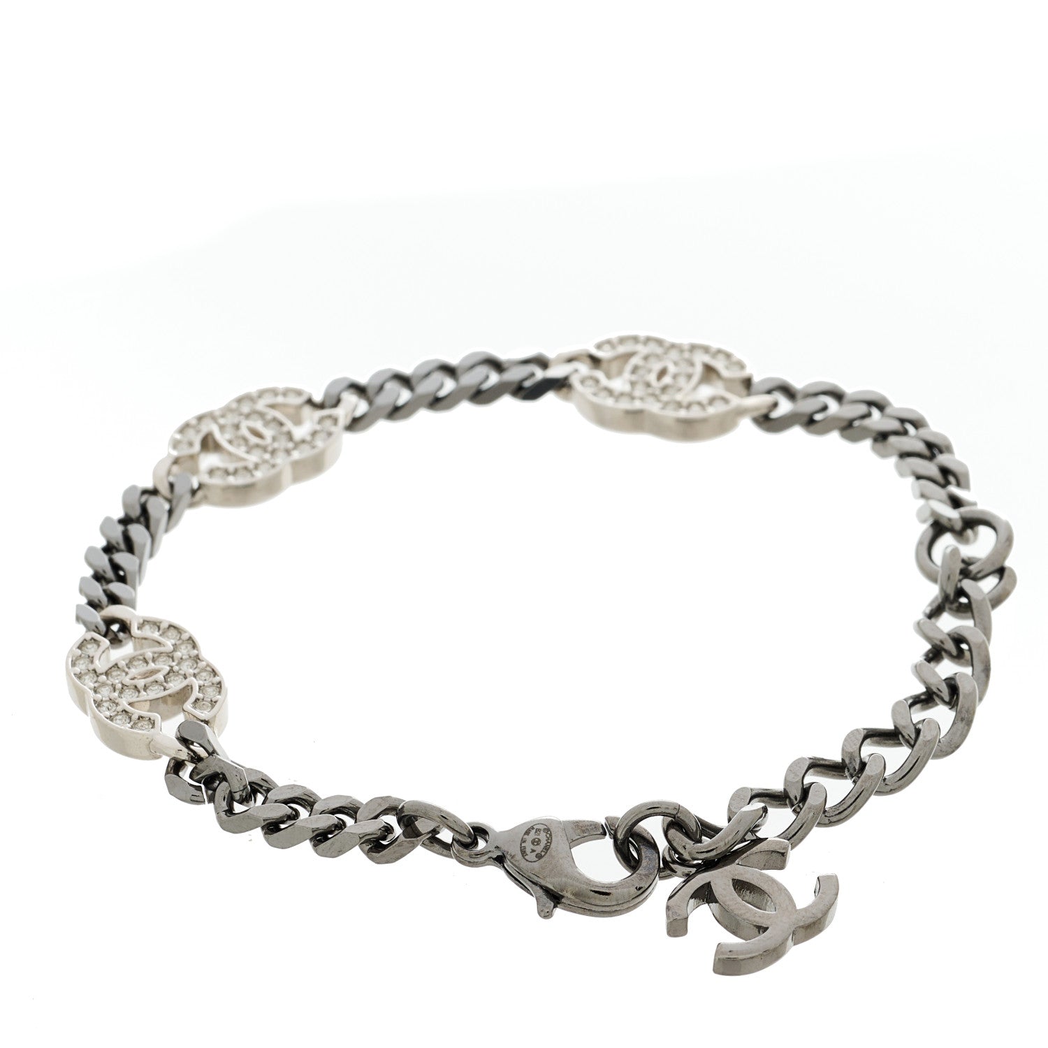 Chanel Ruthenium Crystal CC Bracelet Silver 3 of 4