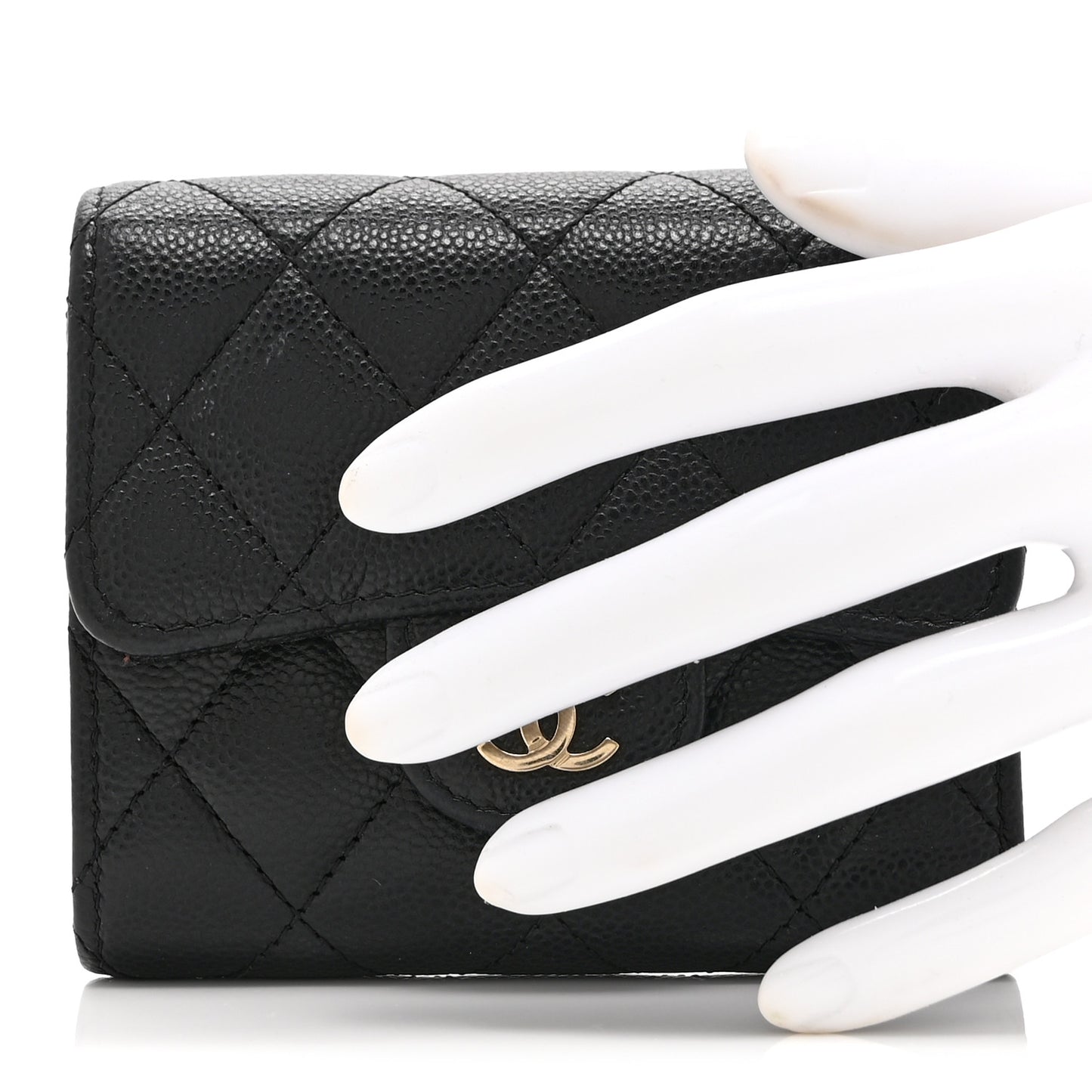 Caviar Quilted Compact Flap Wallet Black