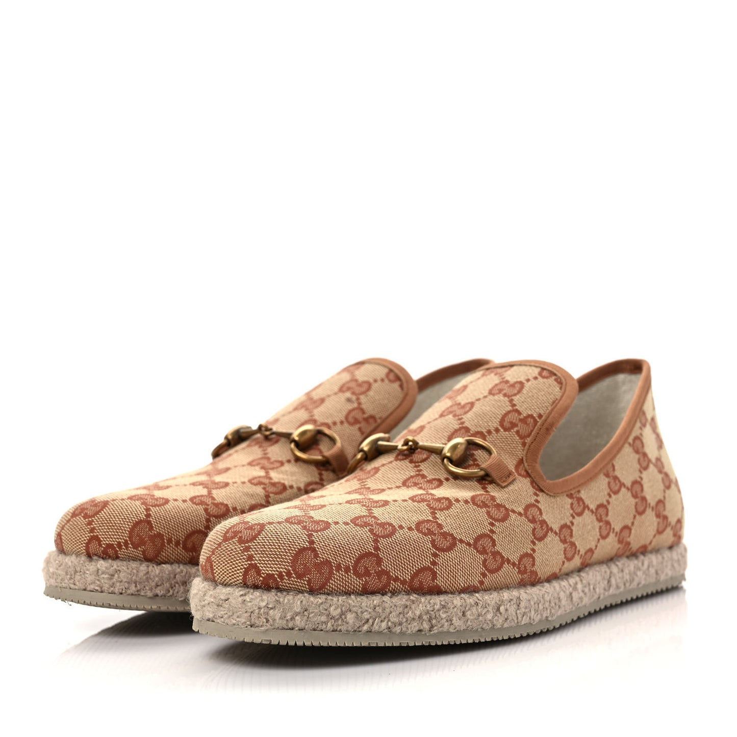 GG Monogram Womens Fria Horsebit Loafers 40 Beige Ruggine