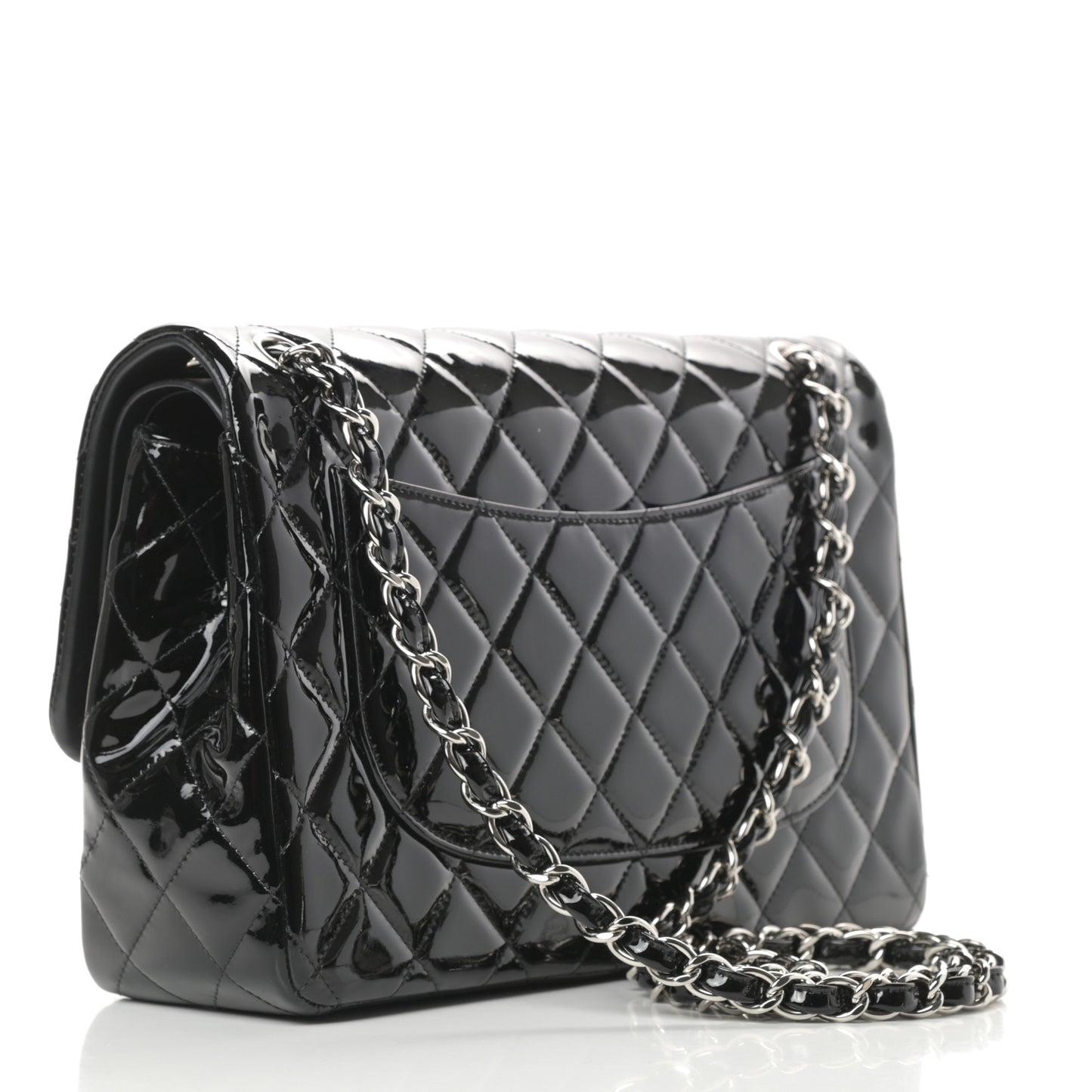 Patent Quilted Jumbo Double Flap Black
