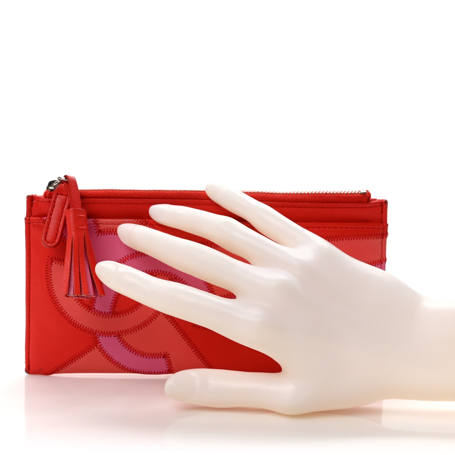 Chanel Lambskin Patchwork CC Tassel Zip Pouch Red Pink 2 of 12