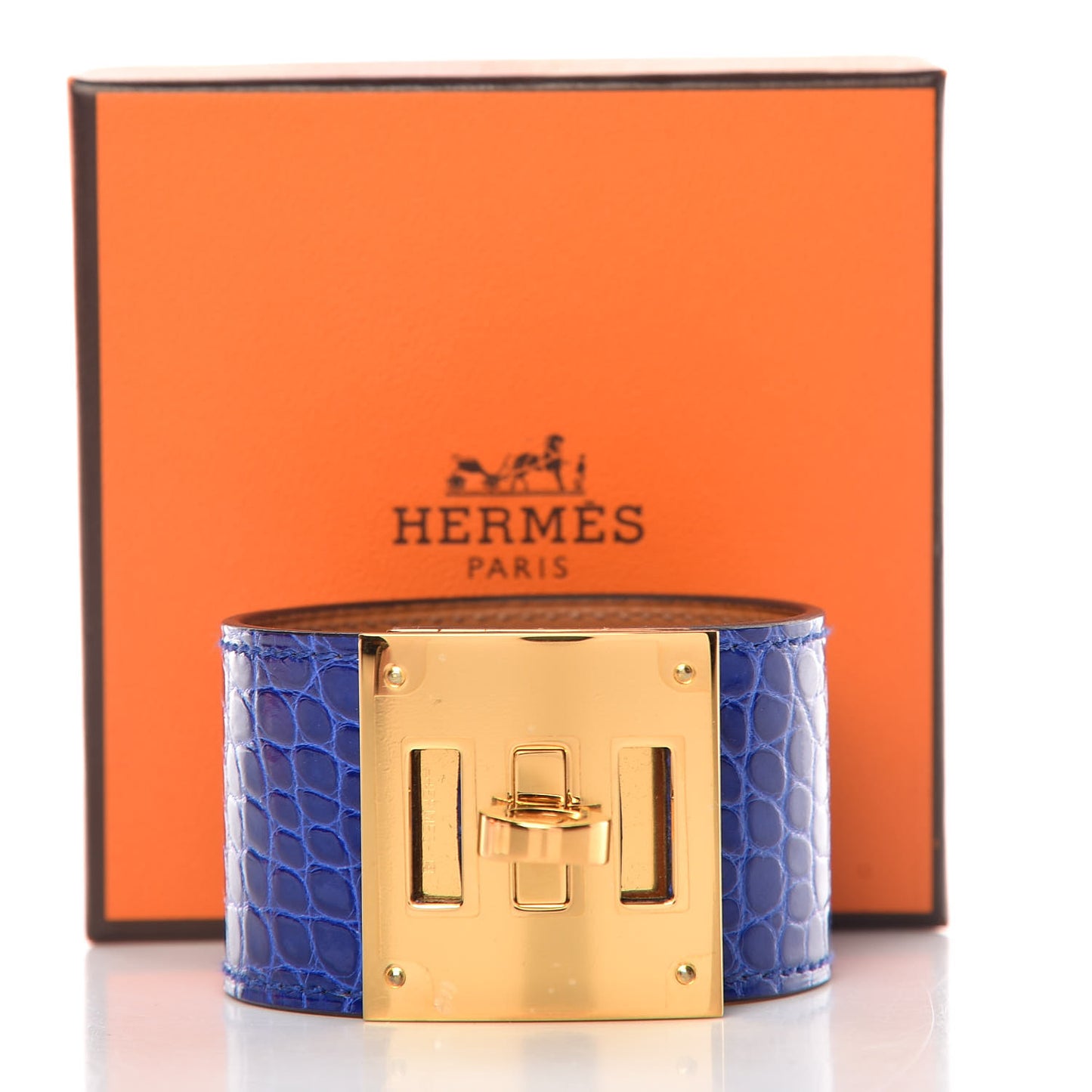 Shiny Alligator Kelly Dog Cuff Bleu Electrique