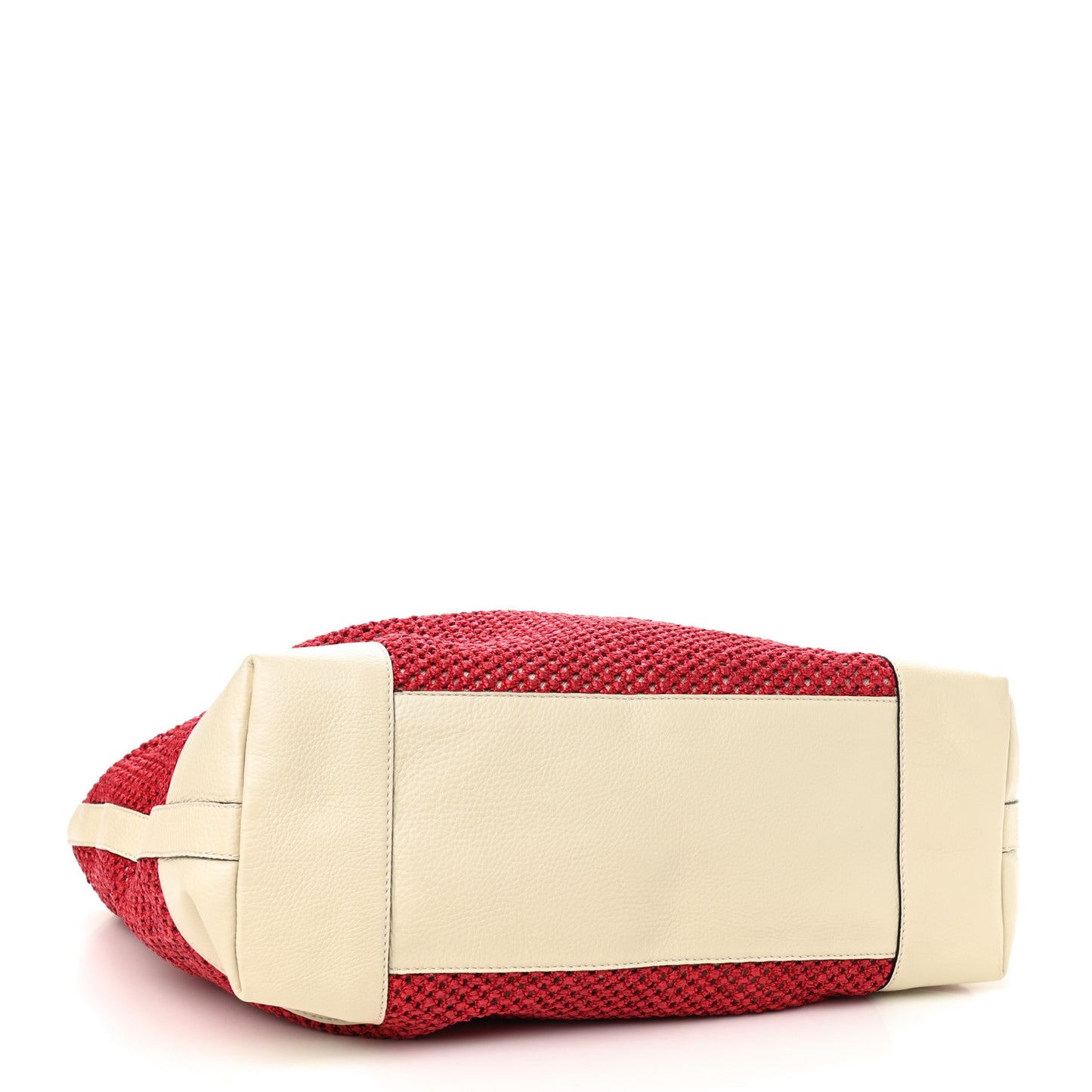 Straw Calfskin Bamboo Shopper Tote Raspberry