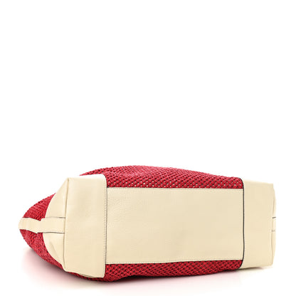 Gucci Straw Calfskin Bamboo Shopper Tote Raspberry 4 of 10