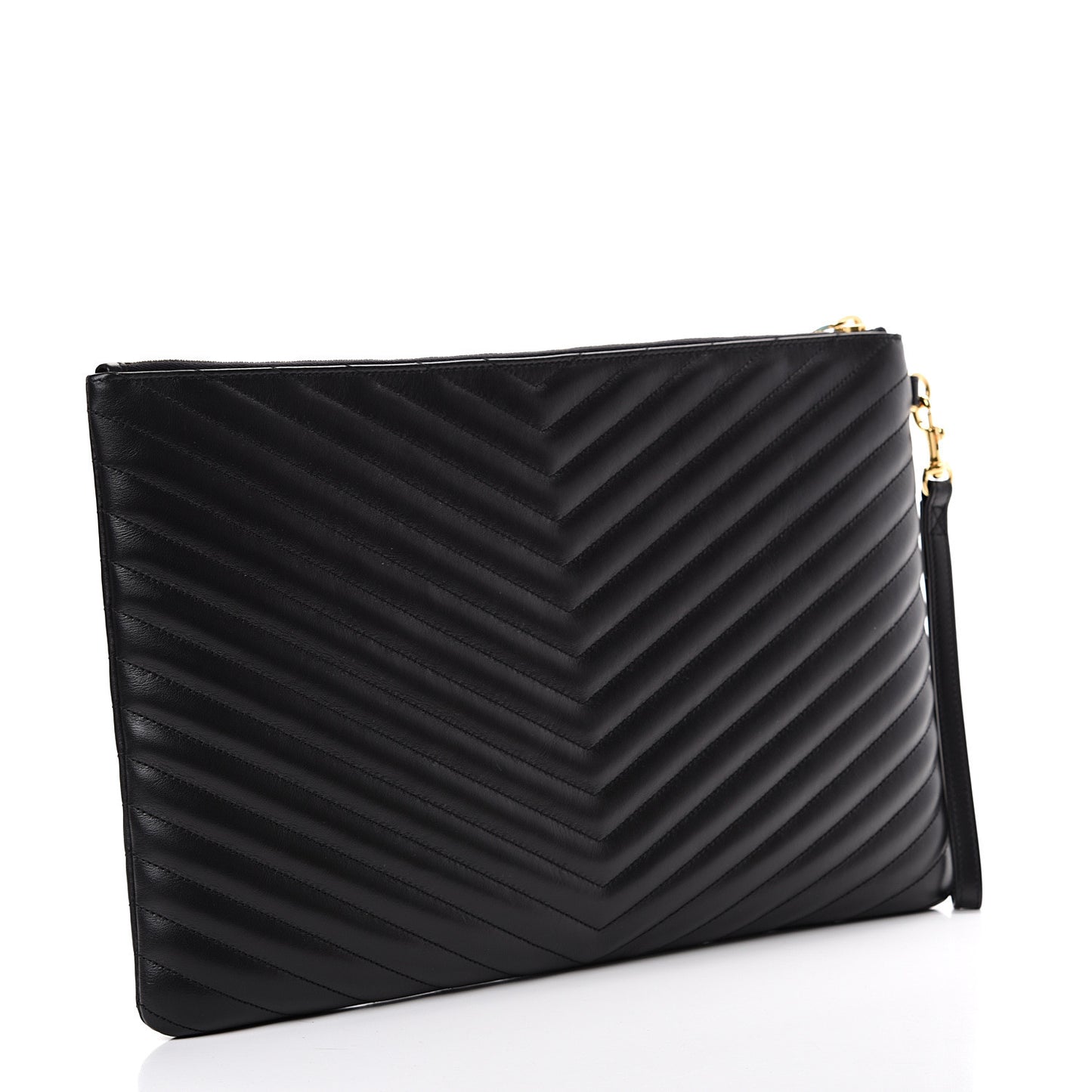 Calfskin Matelasse Chevron Monogram Document Holder Black