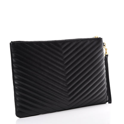 Saint Laurent Calfskin Matelasse Chevron Monogram Document Holder Black 2 of 7