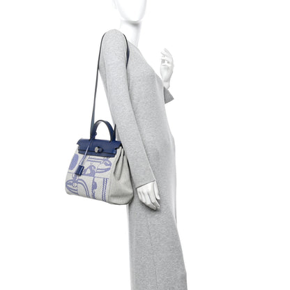 Hermes Vache Hunter Toile H Brides de Gala Herbag Zip Retourne 31 PM Bleu De France Ecru Black Bleu Saphir 3 of 21