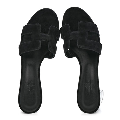 Hermes Suede Goatskin Oasis Sandals 38.5 Black 2 of 9